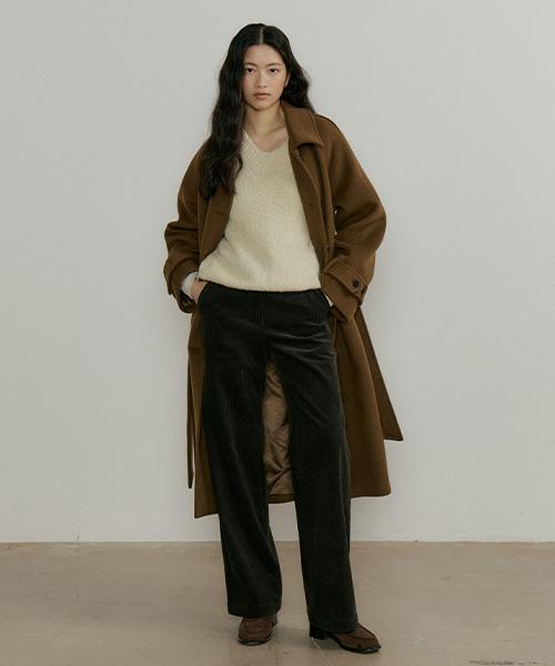 Lingseoul Button Corduroy Pants-Dark Brown