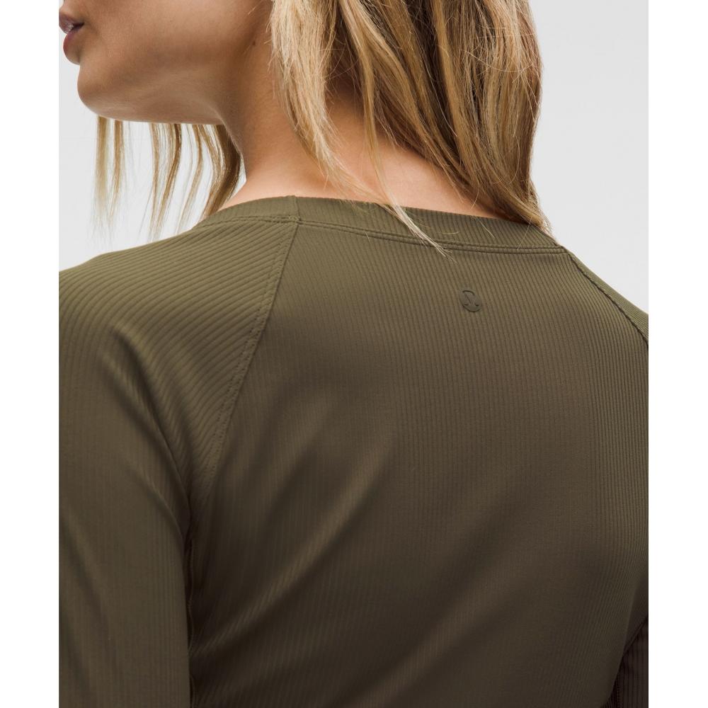 Lululemon All Aligned Ribbed Long Sleeve Midi Dress Olive Brown