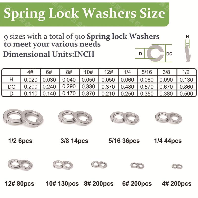 550-1780pcs Metric & Imperial Spring Lock Washers Set, M2-M12, 4#-1/2, Boxed