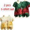 Summer European Streets Leopard Style Printed V-Neck Short Sleeved T-Shirt And Shorts Set Women's and Men's T-shirt Shorts Set