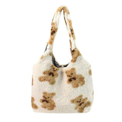Bolsa de ombro feminina de pelúcia fofa de urso bolsa grande bolsa de mão bolsa de compras de pele sintética bolsa de namoro