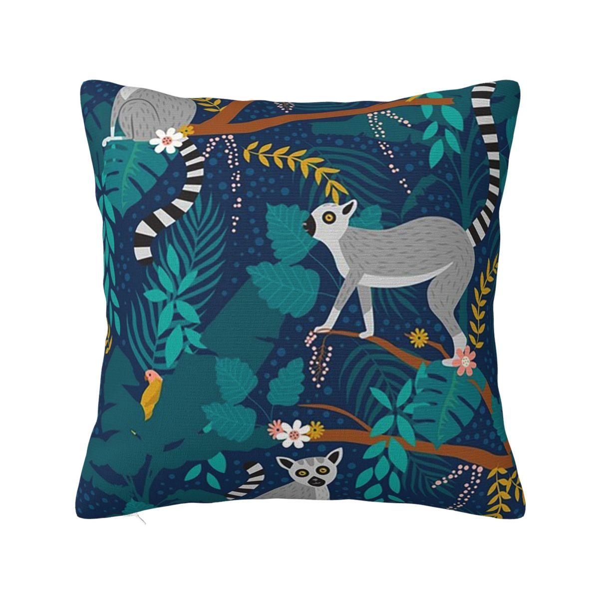 Lemurs In A Blue Jungle Square Pillowcase Pillow Cover Polyester Cushion Zip Decorative Comfort Throw Pillow for Home Sofa 30x30 cm 12x12 in