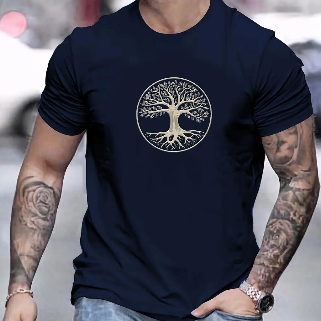Mens summer fashion casual sports loose pattern printed sports round neck short sleeved Tshirt top