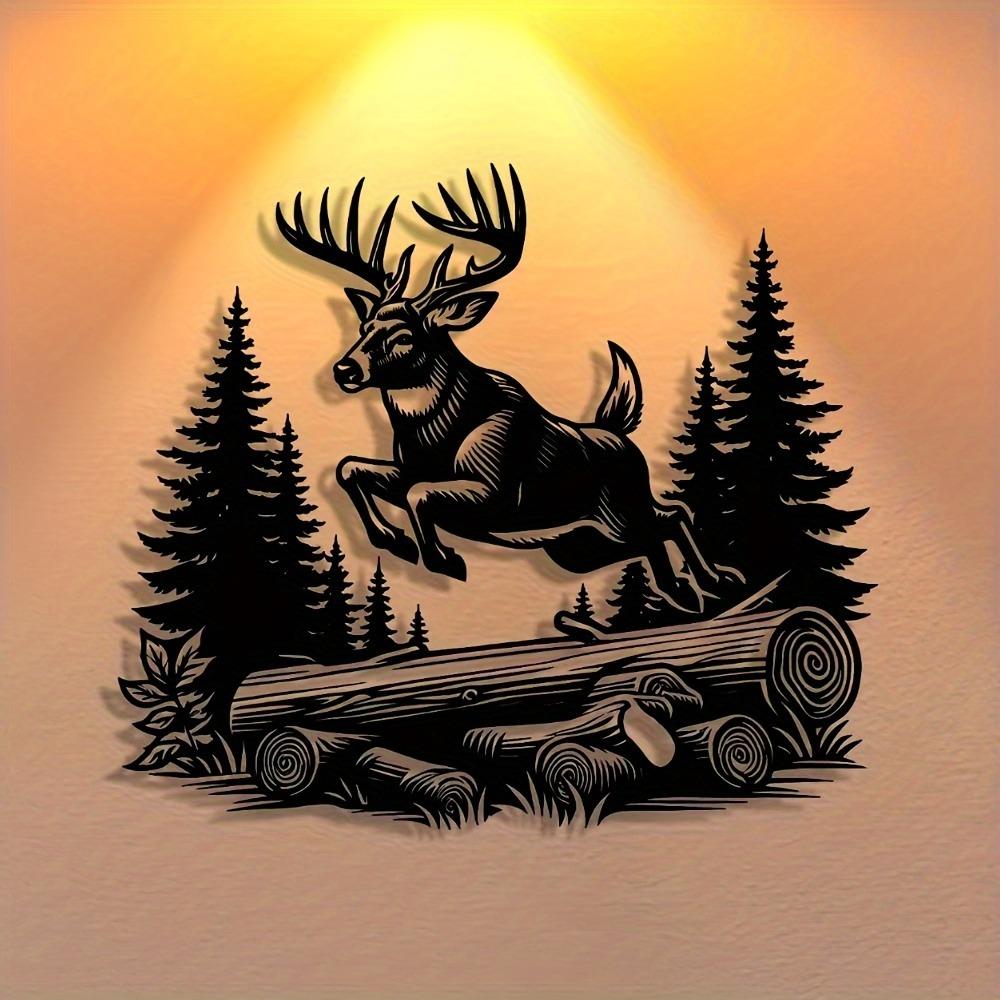 Metal Deer Wall Art, Minimalist Iron Sculpture for Home Living Room Bedroom Office Decor, Rustic Farmhouse Hanging Ornament, Durable Housewarming Gift