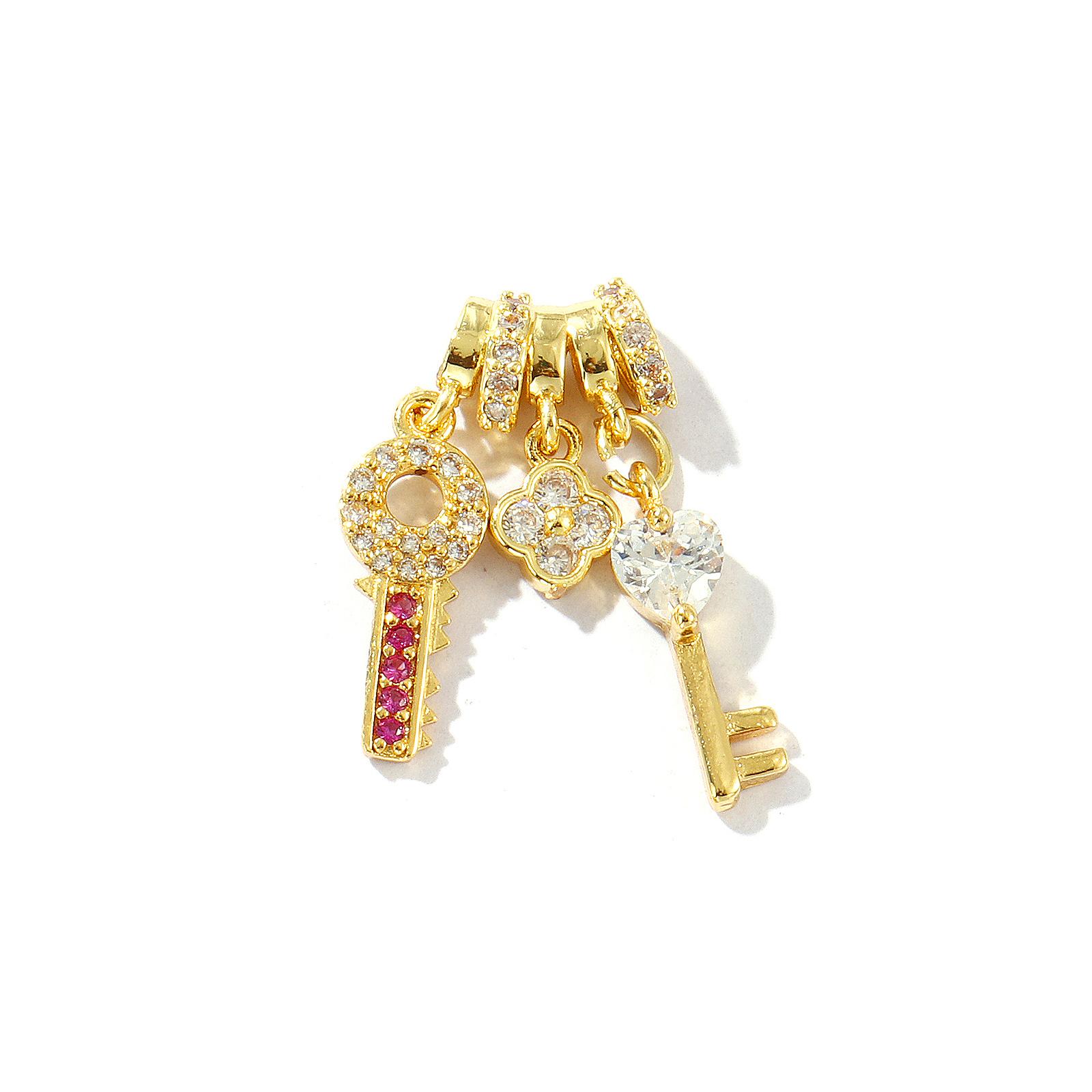 

1 Piece Brass Charms Cubic Zirconia Key Flower Airplane Pendants For DIY Necklace Keychains Jewelry Making Findings