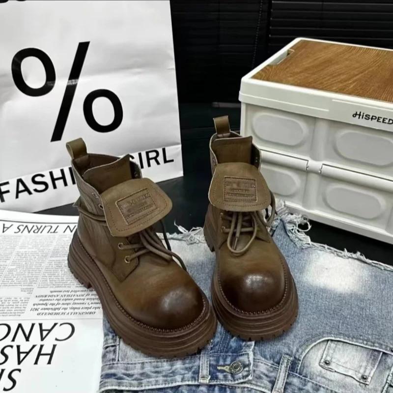 Fashion 2024 Winter Fashionable and Comfortable Women's Thick-soled Ankle-warming Lace-up Short Boots