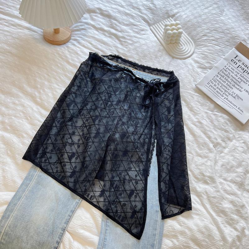 Korean Lace Tulle Skirt with Frill Apron and Tie Wrap