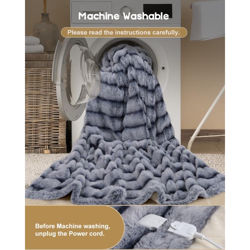 Imitation Rabbit Fur Striped Electric Blanket Warm Leg Blankets European and British Standard Plug Heating Blankets Double Layer Plush Bed Sheets