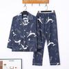 Men's Printed Long Sleeve Knit Cotton Pajama Set with Cardigan Lapel for Spring, Autumn, Winter