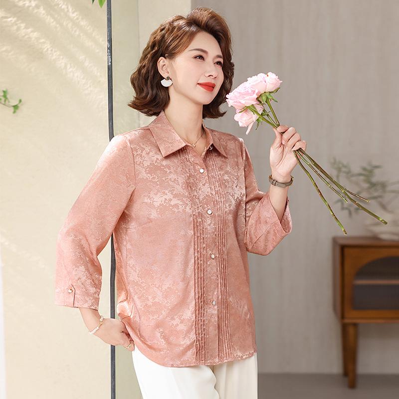 

2026 Spring/Summer Stylish Print Seven-Sleeve Top for Middle-Aged & Elderly Women - Versatile, Age-Defying, Commuter-Shirt 2XL розовый