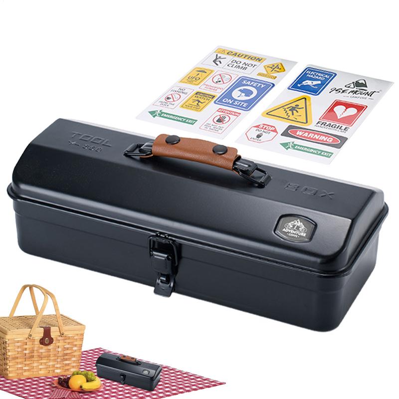 Outdoor Toolbox with Stickers Miscellaneous Tool Storage Box Camping Portable Handheld Metal Storage Box