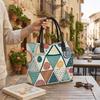  Geometric Print Tote Bag Large Capacity Canvas Shoulder Handbag for Daily Use