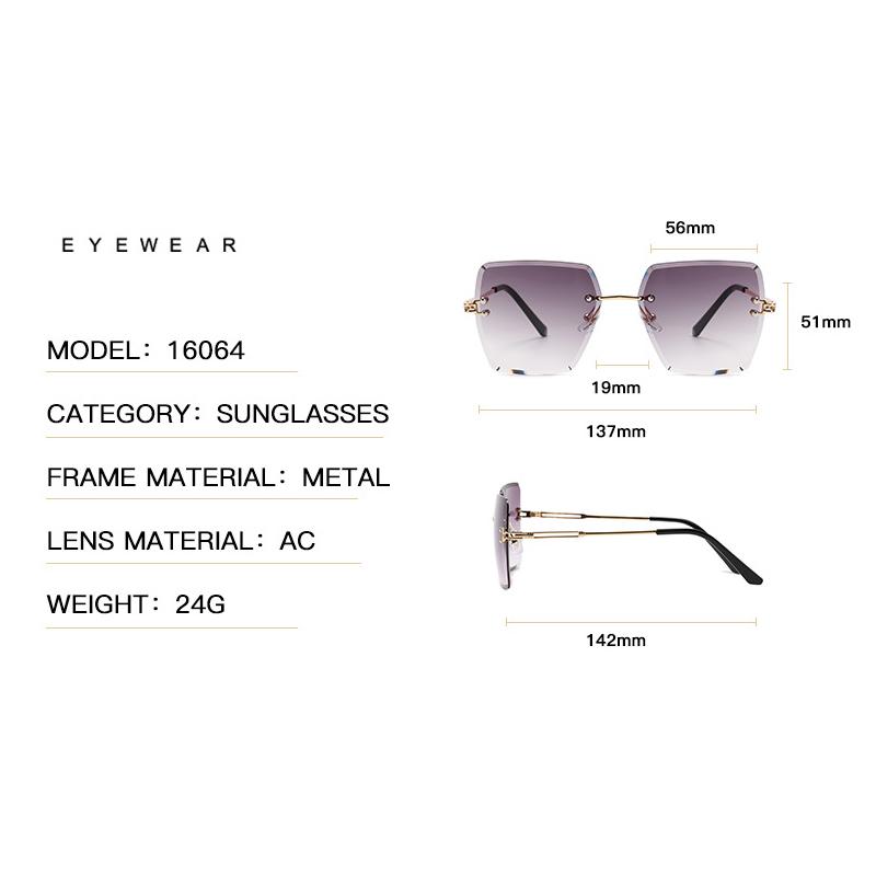 New Frameless Cut Edge Sunglasses Women Trendy Polygonal Gradient Color Sunglasses 9064
