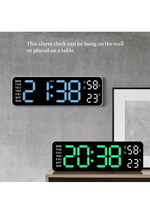 9 inch digital wall clock temperature humidity clock table clock electronic LED alarm clock Orange