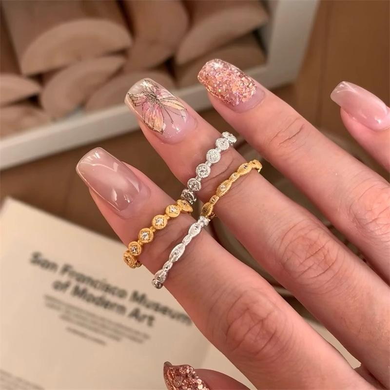 S silver medieval zircon brushed diamond ring light luxury index finger ring stacking wearing ring