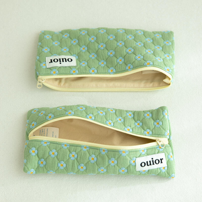 

Плоский пенал - Точечный цветок Фисташковый (2 типа молнии) dot flower pistachio (topside zipper)