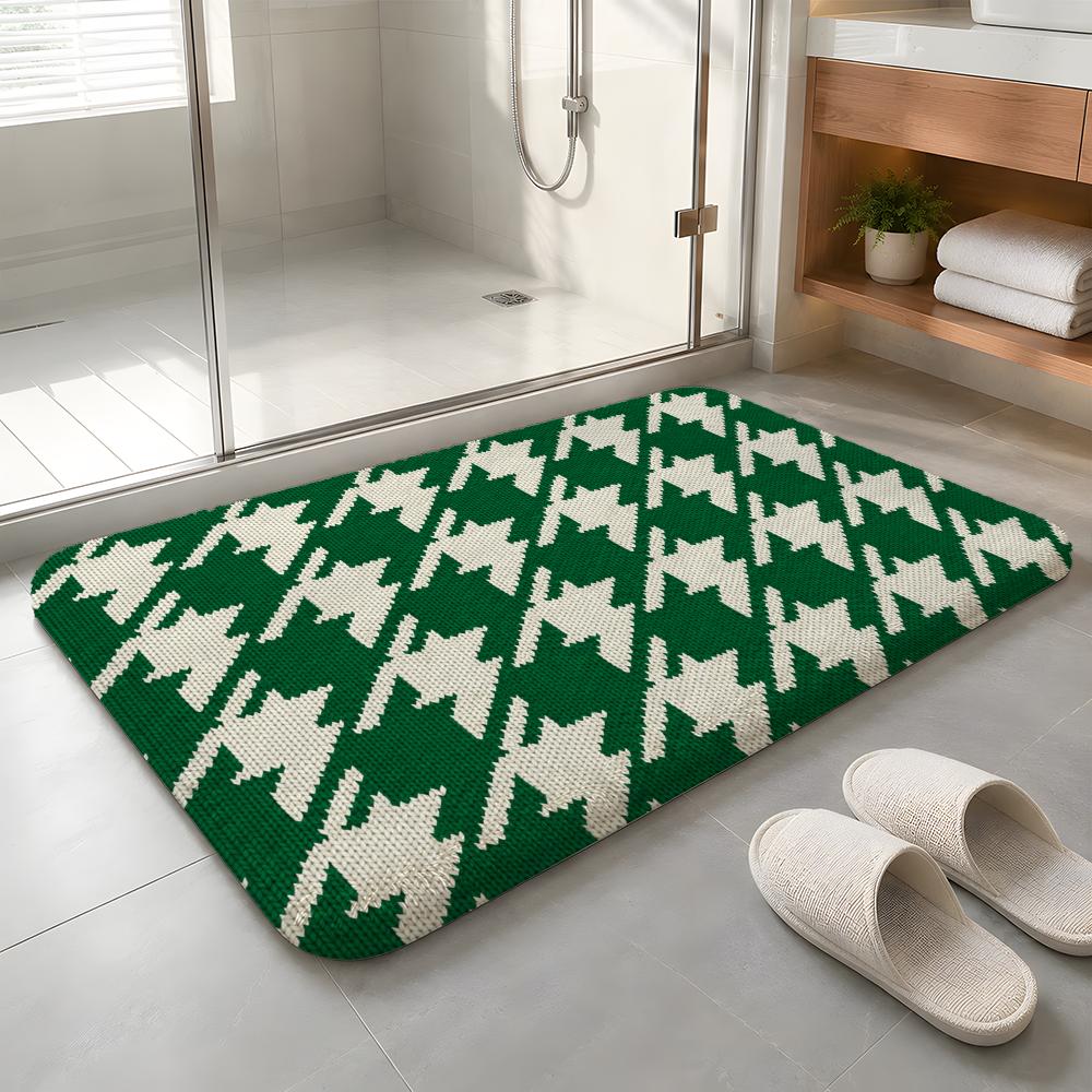 Emerald Knit Rhythm Floor Mat Machine Washable Soft Flannel Area Rug, Non-Slip Absorbent Floor Mat for Living Room Bedroom
