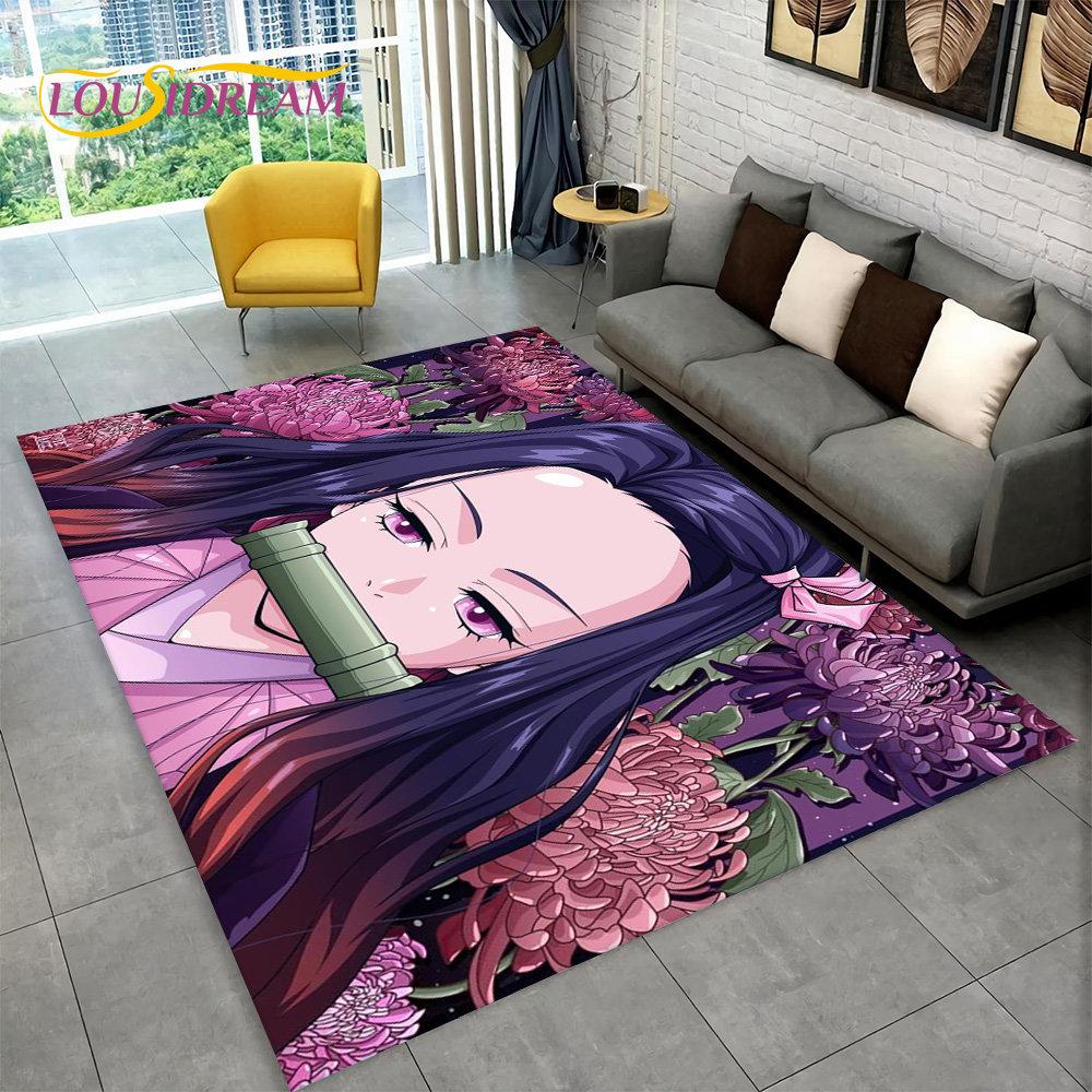 Tappeto Area Anime Demon Slayer, Tappeto Cartoon per Soggiorno, Camera da Letto dei Bambini, Divano, Zerbino Decorativo, Tappetino Antiscivolo per Pavimento Gioco Bambini