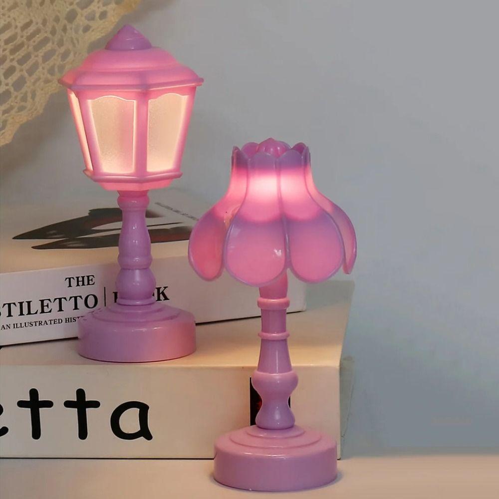 Dollhouse Miniature Flower Bud LED Table Lamps Simple Bedside Lamp Mini Night Light Home Decor
