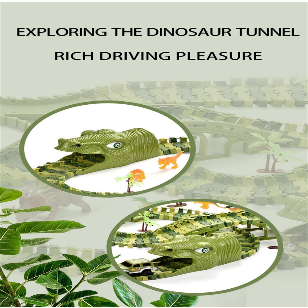 Dinosaur Race Track Set Rail Car Toys Assembly Bend Flex Racing Track Led Electronic Flash Light Car Toys for Children Years Gift