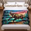 Dinosaur Theme Soft Blanket Personalized Custom Name Text Print Warm Blanket Home Sofa Bedroom Decor