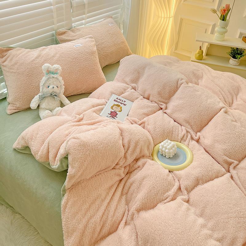 Milk Velvet Four Piece Set Ins Wind Winter Thickened Coral Velvet Bedspread Quilt Cover Flannel Bedding