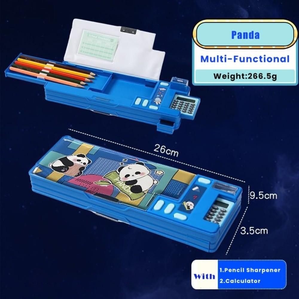 Double Layer Pencil Case With Calculator Pencil Sharpener Stationery Storage Box Plastic Astronaut/Animal Design