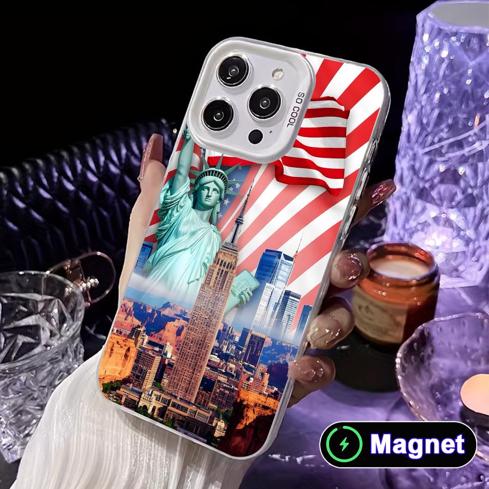 

USA America Flag White Translucent MagSafe Mobile Phone Case for iPhone 17 16 15 14 13 12 11 X XR XS Air Pro Max Plus Cover iPhone 14 Pro