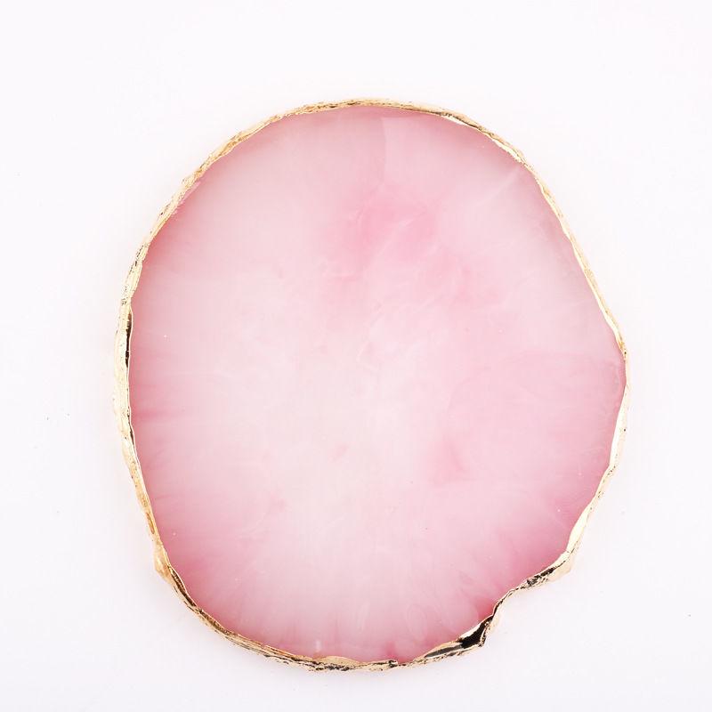 Gold-Edged Agate Stone Nail Art Palette - Round Marble Resin Display Board