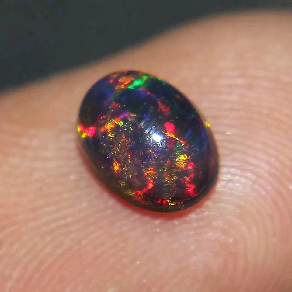 Natural Fire Black Opal Oval Cabochon Ethiopian 7x5 mm Extremely Rare Gemstone