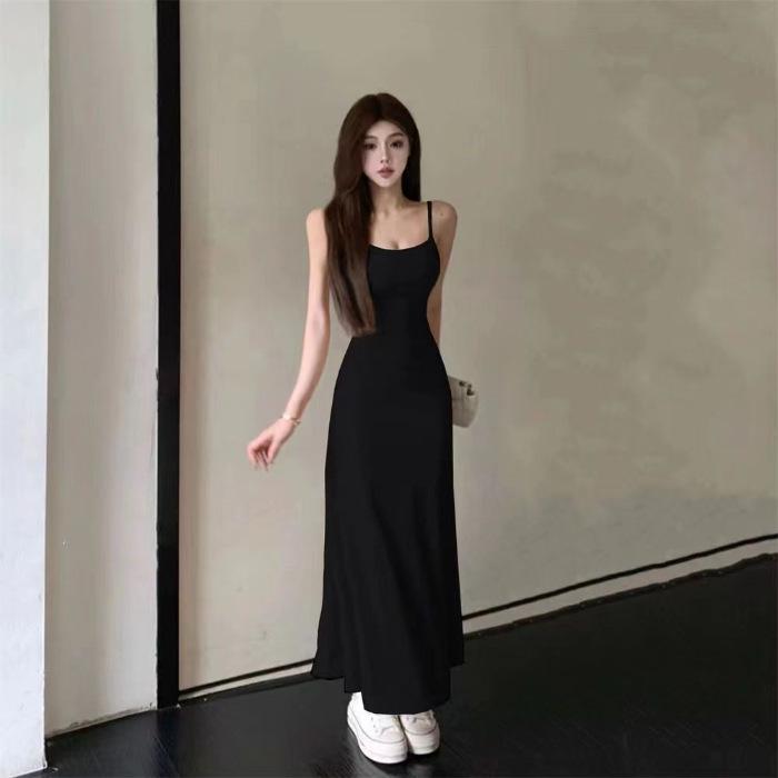 Women's Summer 2026 One-Shoulder Elastic Suspender Dress - Waist-Slimming Long Skirt