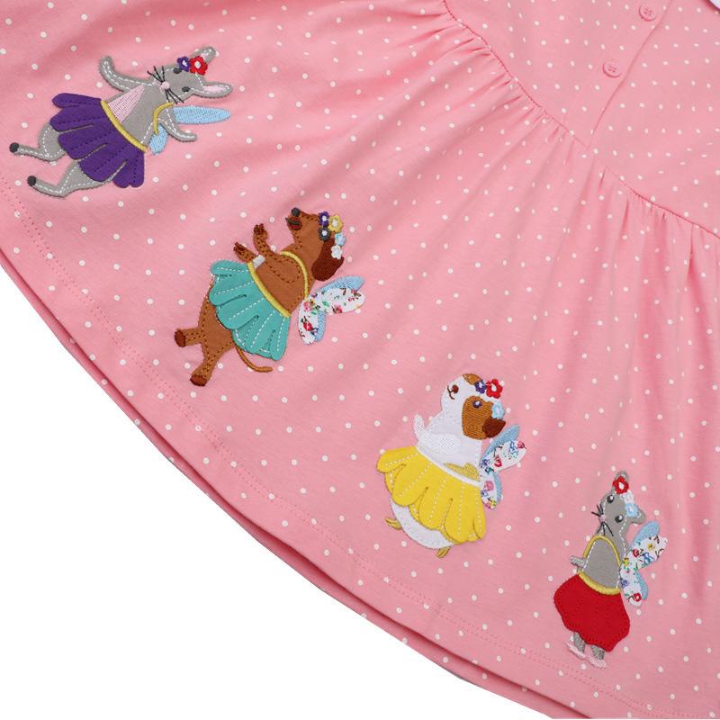2025 Summer Cartoon Embroidered Lapel Cotton Dresses for Girls - European & American Style