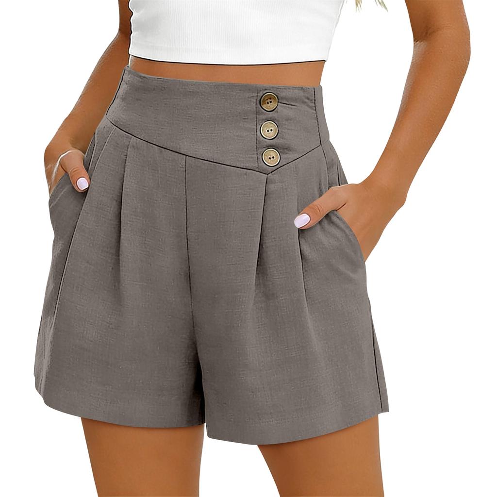 Women High Waist Loose Fit Casual Shorts with Pockets and Button Detail Soft Fabric Comfortable Wide Leg Design