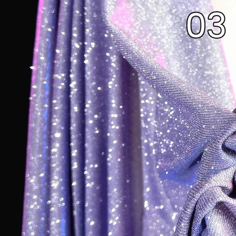 Iridescent Shimmer Elastic Gradient Sequin Fabric Evening Party Dress Performance Clothing Background Shiny Satin Diy Sewing