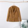 Lapel Collar Single Breasted Suede Jacket Women's Khaki Long Sleeve Blazer Commute Fashion Windproof Warm Jacket Autumn 2025