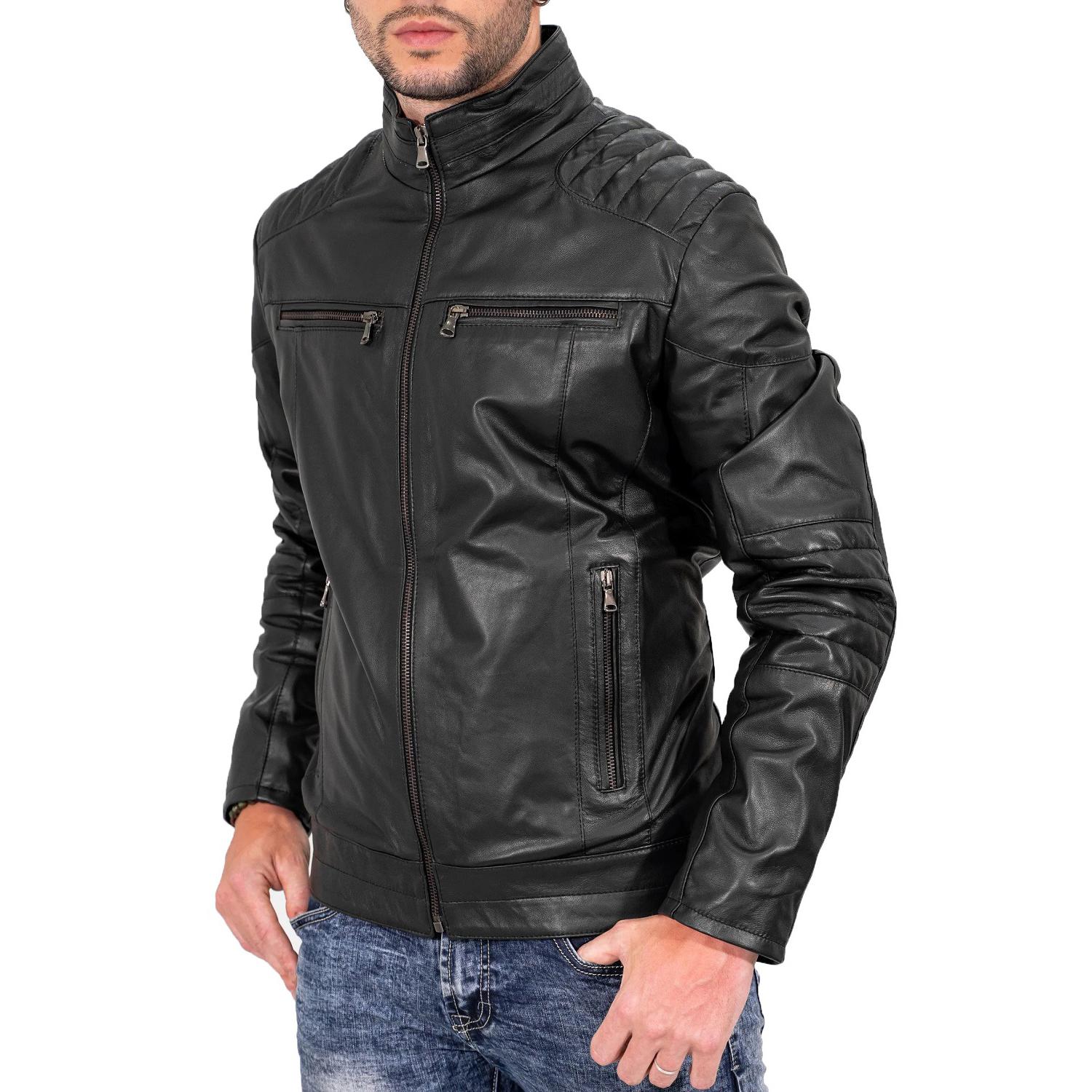 

SkinOutfit Men s Genuine Lambskin Black Leather Jacket Stylish Motorcycle Bomber Biker Outerwear MJ 115 XS чорний
