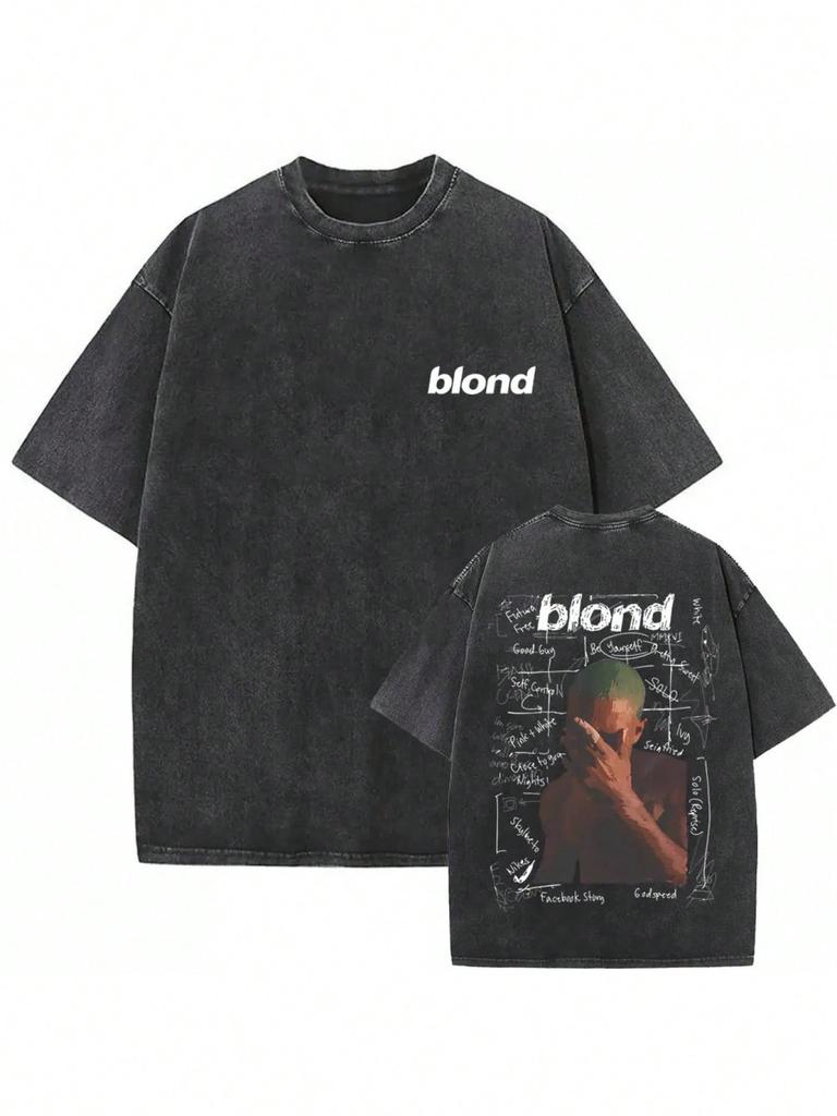 Vintage Washed Frank Ocean Blond Album Inspired Oversized Cotton TShirt Graffiti Notes Print Tee for Hip Hop Fans