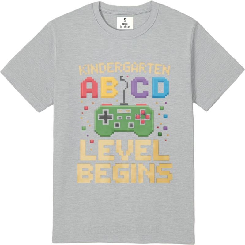 Minimalist Tshirt Summer top Relaxed Fit For him Oneck tshirt Vintage Kindergarten Abcd Level Begins Trendy Unisex Tee shirt