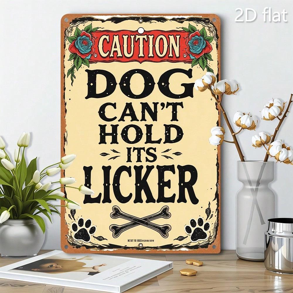 

Vintage Metal Wall Sign Funny Warning for Dog Flower Paw Print Home Decor
