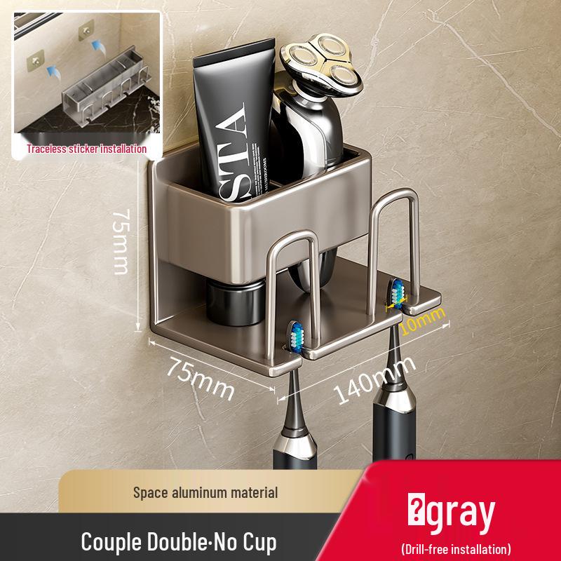 Wall-Mounted Punch-Free Toothbrush and Mouthwash Holder Set