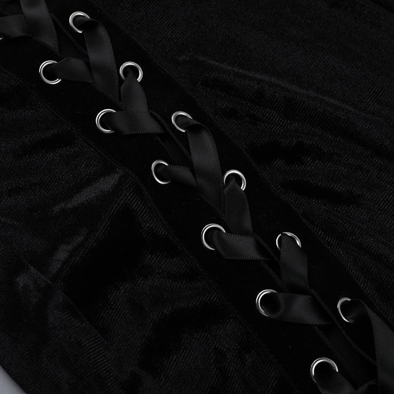 Goth Dark Punk Grunge High Split Hem Straps Dess 90s Streetwear Gown Women Sexy Corn Bandage Velvet Dresses Mall Gothic Clothing