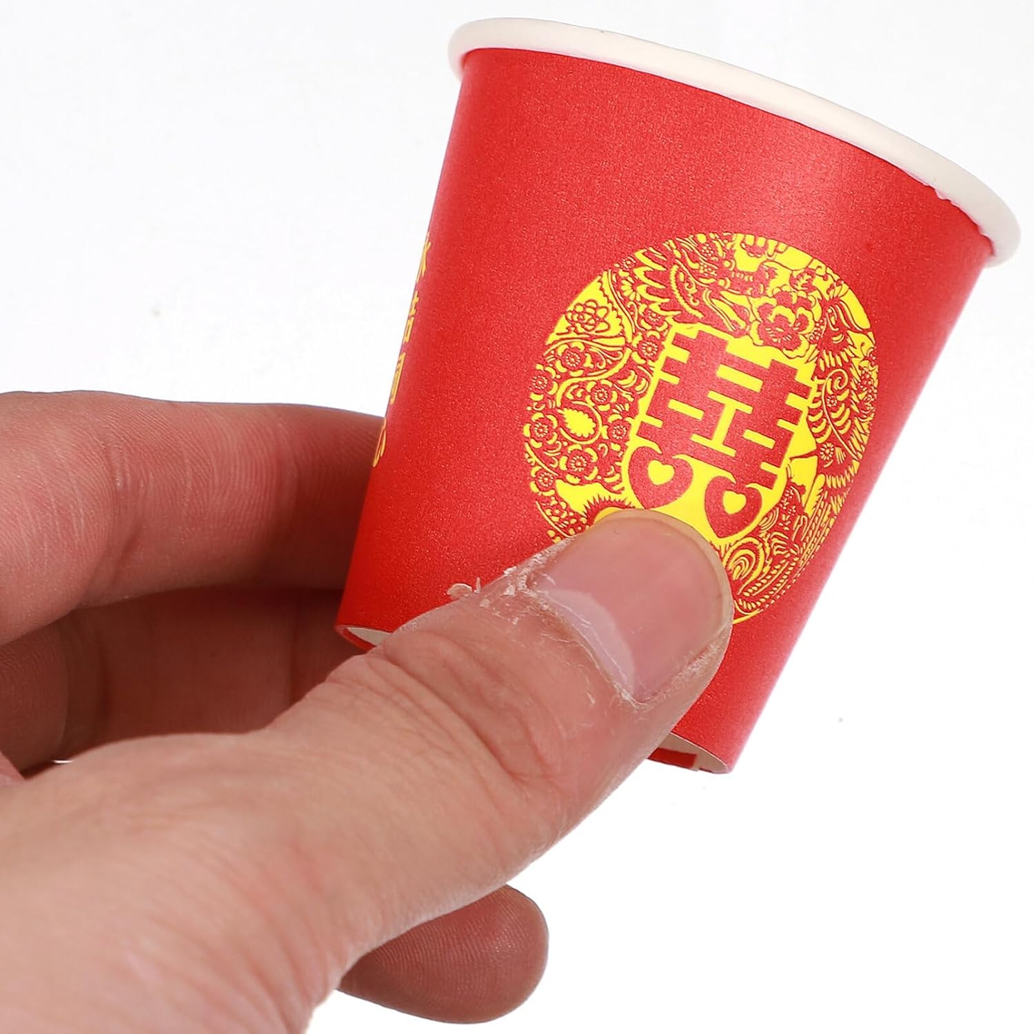 100pcs Chinese Wedding Paper Cups for Hot Cold Drinks, Double Happiness Beverage Paper Cups for Chinese Wedding Party Birthday Anniversary Christmas,