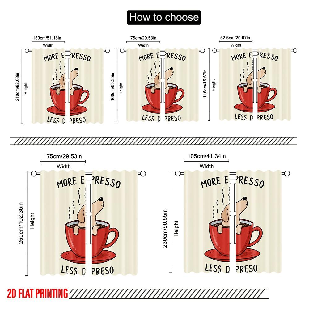 2pcs 2D Flat Printing Window Curtains More Espresso Less Depresso Fabric Without Electricity Festive Wall Decor for Holiday