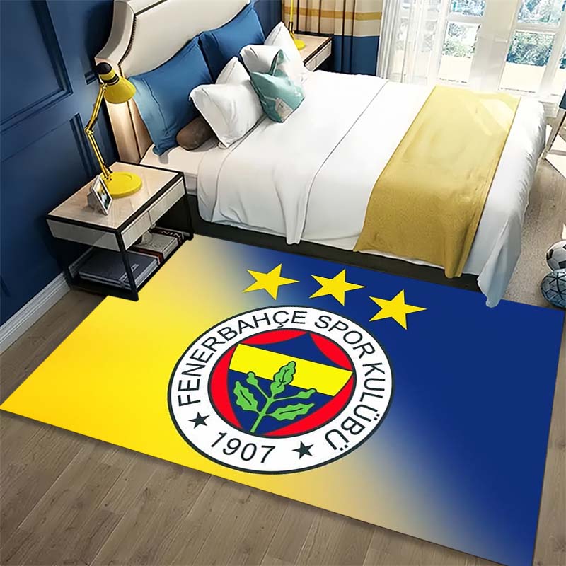 Blue Yellow Gradient Football Club Crest Print Area Rug, Sports Fan Non-Slip Floor Mat for Living Room Bedroom Home