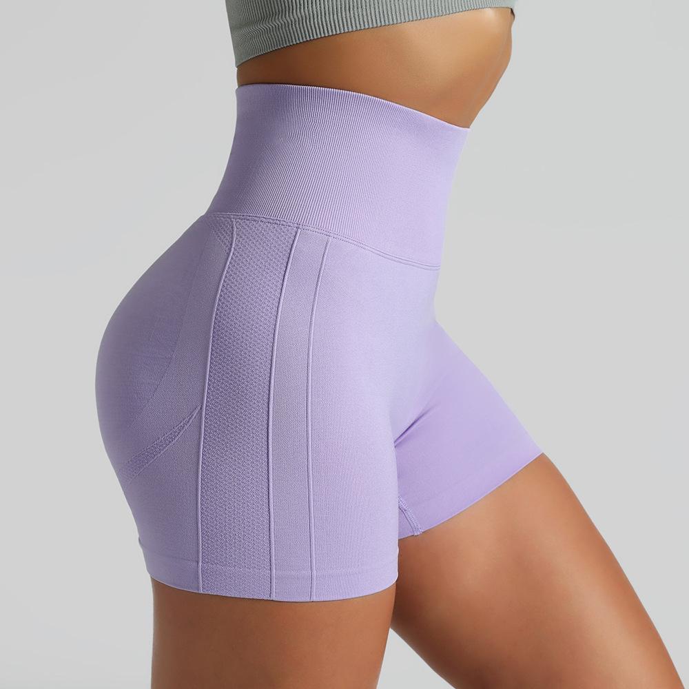 

Бесшовные женские фитнес-шорты с высокой талией и контролем живота для бега, йоги и велоспорта Small светло-фиолетовый