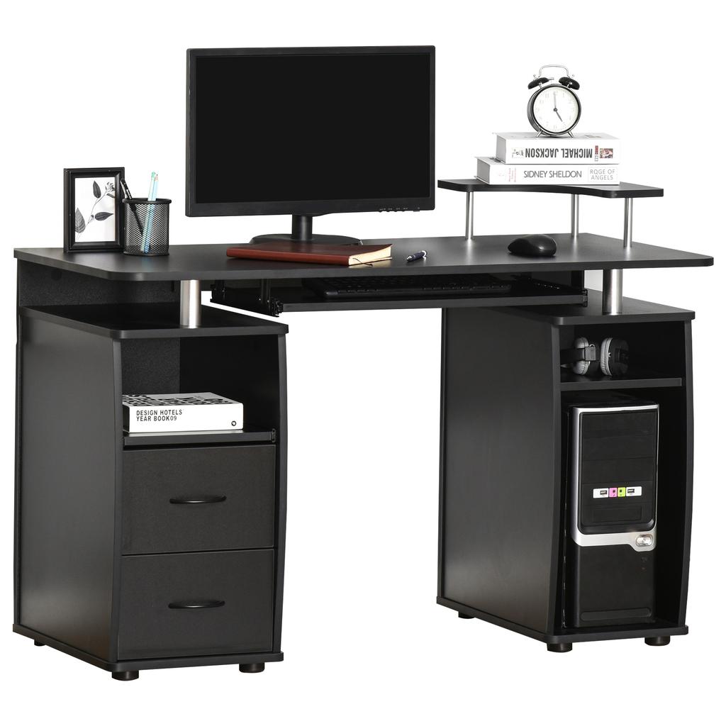 Computer Desk with Shelves, Drawer, Printer Stand, Keyboard Tray, 120 x 50 x 85 cm, Black
