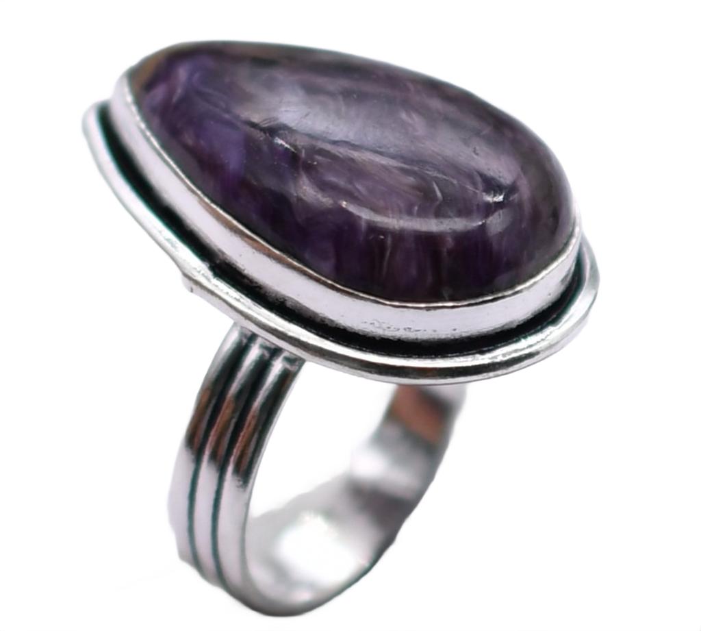 Charoite Natural Gemstone Antique Silver Plated Ring US Size-5.75 R 5238