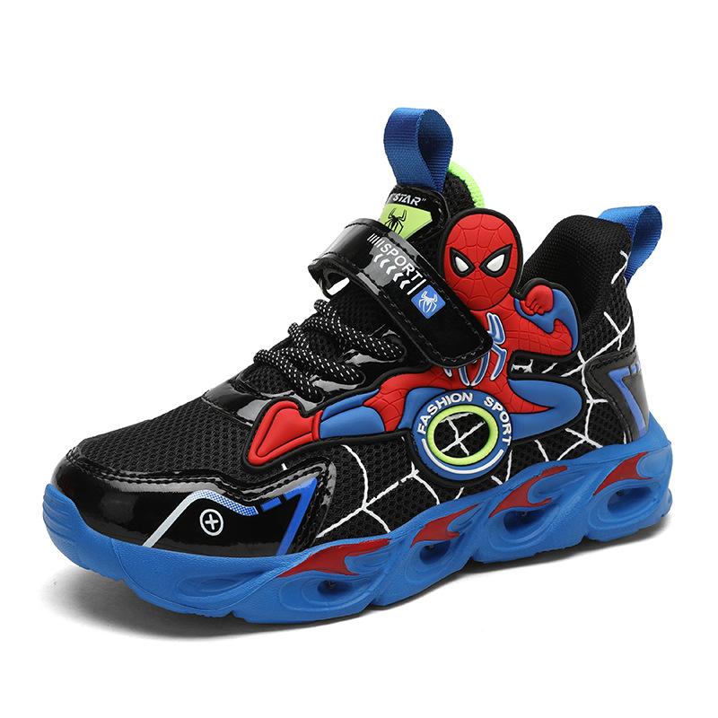

Человек-паук со светящимися элементами, обувь для мальчиков, осень 2025, детская спортивная обувь, кожаная поверхность, нескользящая, легкая детская обувь для бега 35 yards inner length 22.5cm