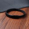 Men's Black Leather Bracelet Stainless Steel Double Layer Braided Wristband Fashion Handmade Cowhide Rope Jewelry Accessories