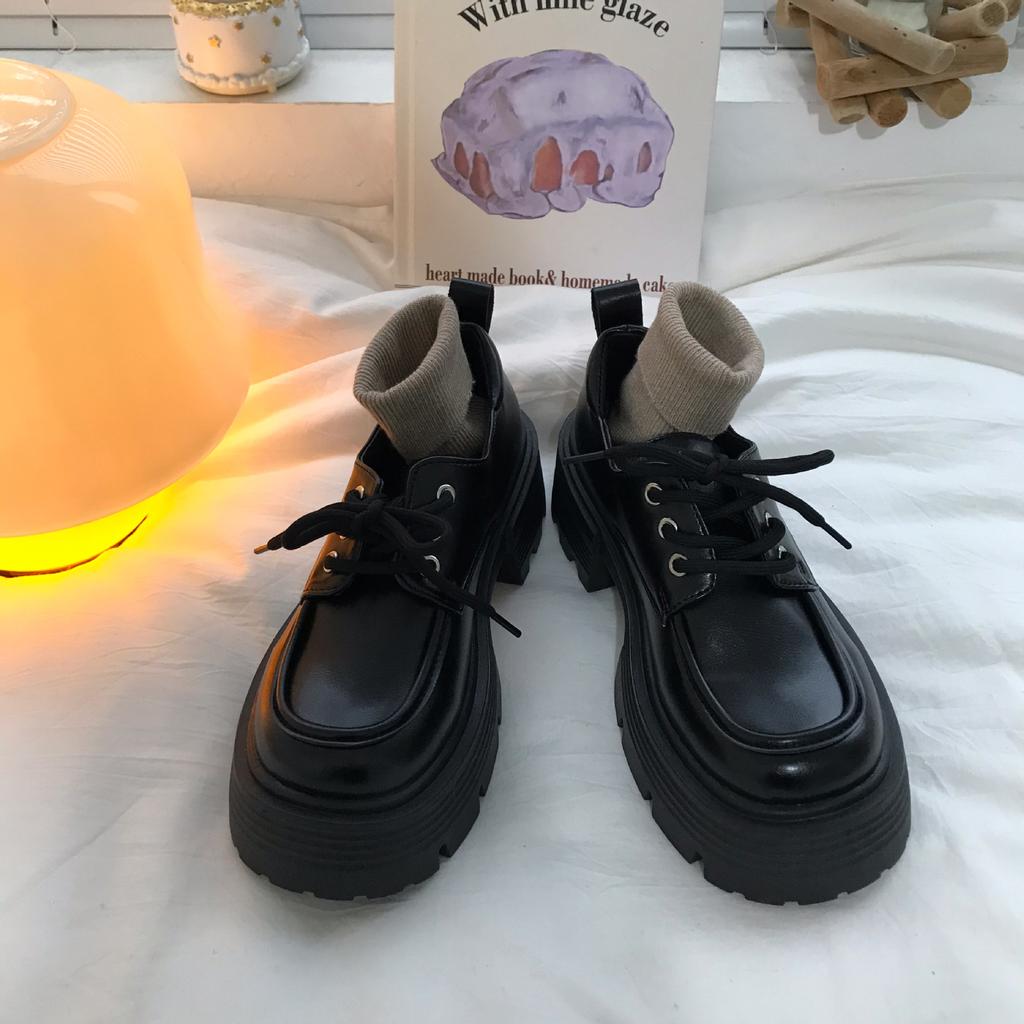 Black Thick Heel Heightened Platform Versatile Small Leather Shoes Women's 2025 Spring and Autumn Retro British Single Shoes Loafers